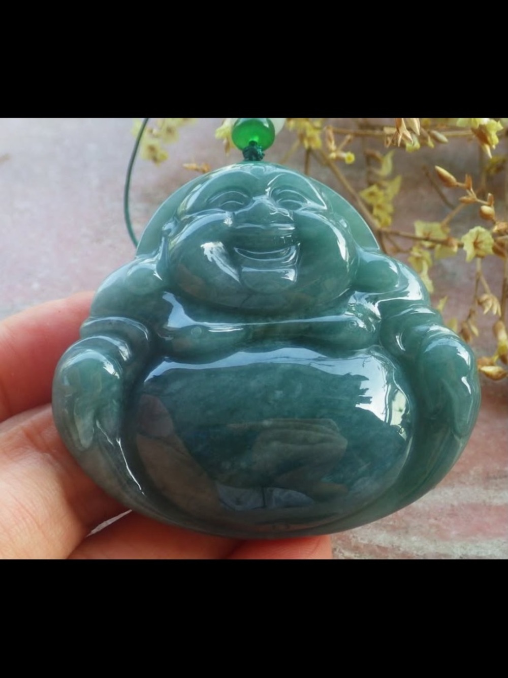 Certificate Jadeite Jade Green luck Laughing Buddha pendant god